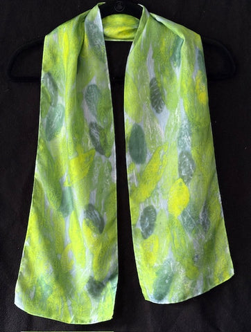 Silk scarf with green/blue leaves