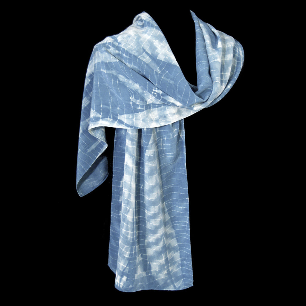Silk Hair Tie - Silk Neck Tie - Blue & White Silk Ribbon | MEI-MEI Moon
